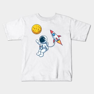 Astronaut With Rocket Towards The Moon Kids T-Shirt